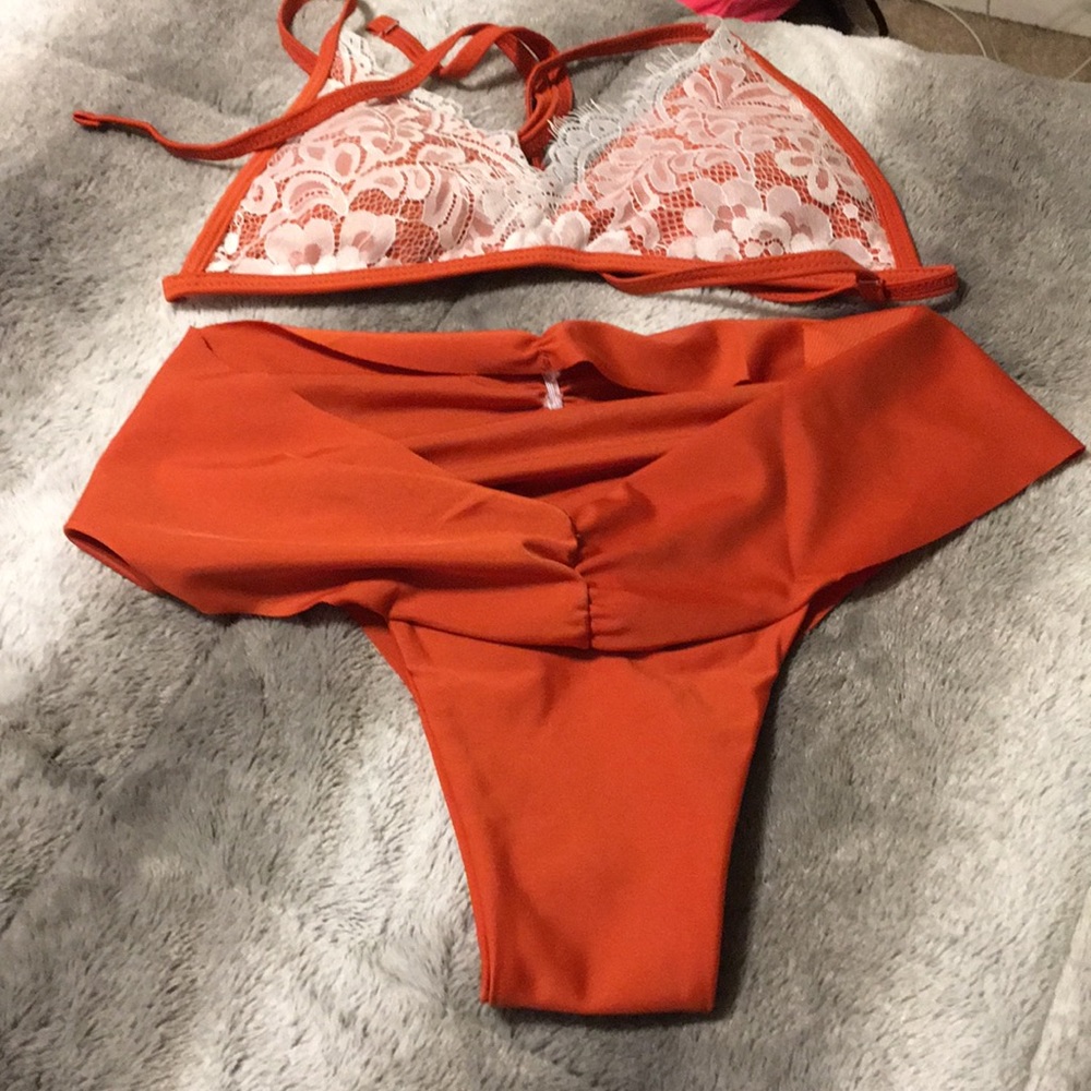 Burnt orange bathing suit scrunch in butt